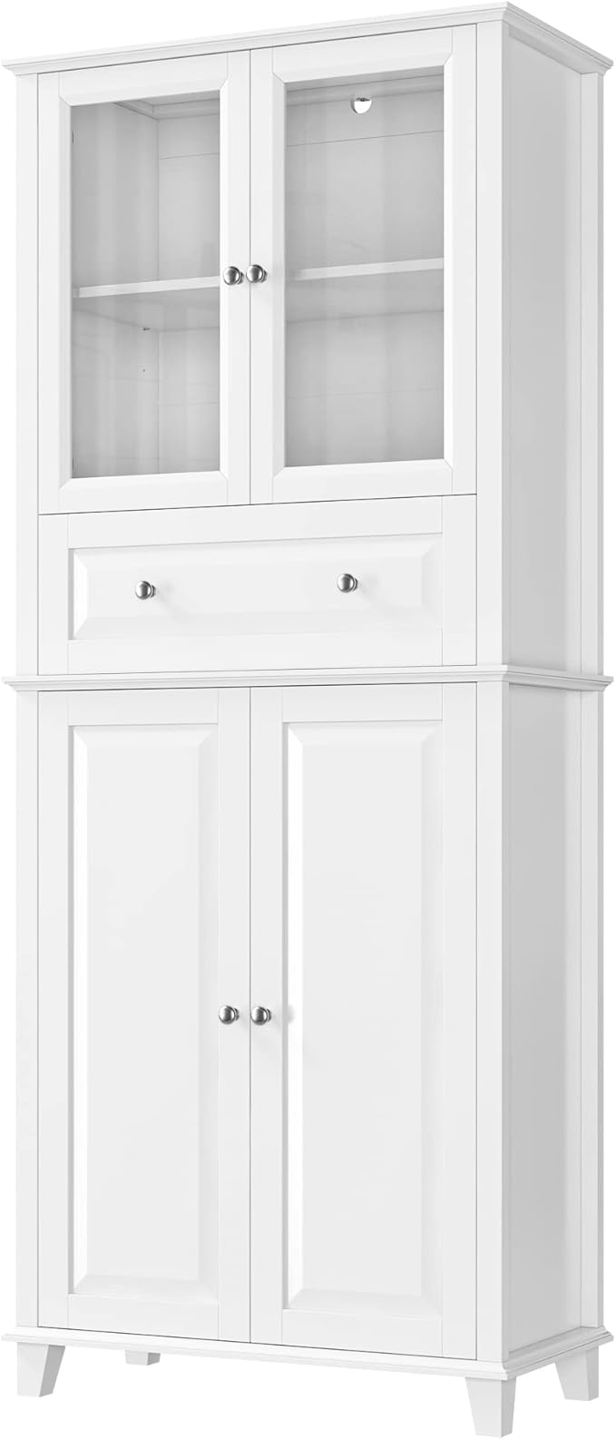 76'' Kitchen Pantry Storage Cabinet, Freestanding Kitchen Cupboard with Large Drawer, Doors, and Adjustable Shelves, Bathroom Storage Cabinet for Dining Room, Living Room, Laundry, White