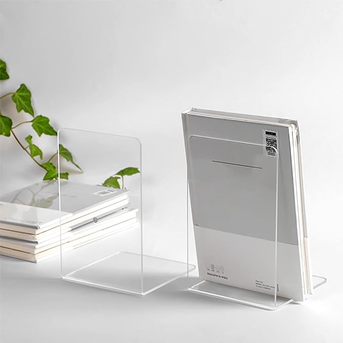 Lulonpon 2 Pieces Book Ends, Bookend, Books Ends for Shelves, Books Ends for Heavy Books, Clear Bookends, Acrylic Bookends for School, Library,Desktop Organizer and Book Shelves