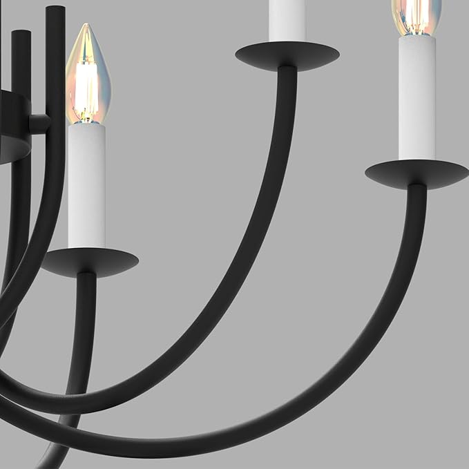 Black Dining Room Chandelier, LED Hanging Lamp Ceiling, Modern Round Candle Pendant Light Fixtures for Farmhouse Living Room Bedroom Kitchen Island (Black-C 6Lights)