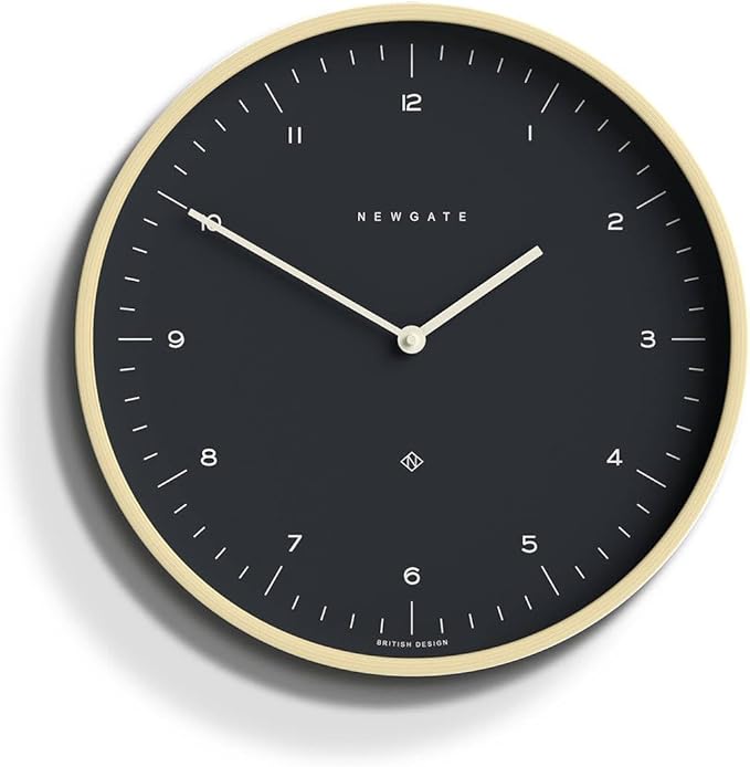 NEWGATE® Mr Clarke Wall Clock | Large Scandi Inspired Plywood Clock | 16 inch | Pale Wood case with Dark Grey dial | Modern Minimalist Design for Kitchen, Living Room or Office
