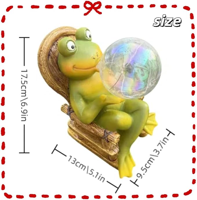 Garden Solar Frog Statue with Glowing Bubble Resin Figurine Outdoor Light Decor Hand-Painted Whimsy for Yard Patio Porch Fairy Decoration Housewarming Unique Gifti for Women