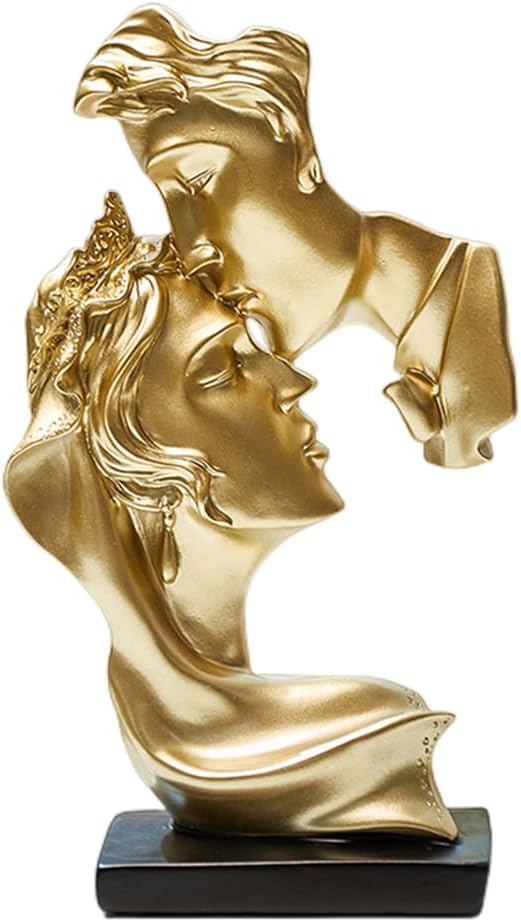 Couples Kiss Sculpture,Abstract Art Couple Sculpture Home Furnishing Resin Statue Decoration Romantic Statue Used for Home Decoration, Wedding, Gift. (Gold)