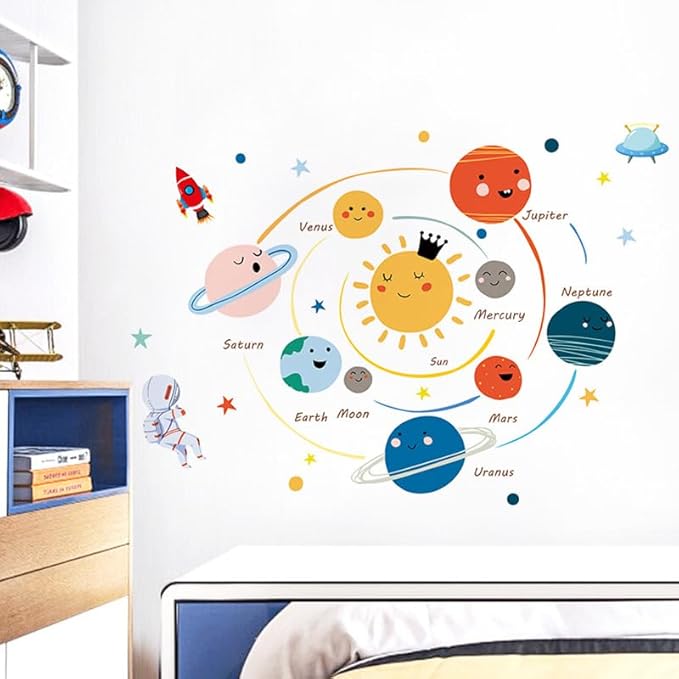 Quanhaigou 3D Solar Space Wall Decals Stickers Wall Murals Wallpaper Decor for Home Floor Living Room (Solar System)