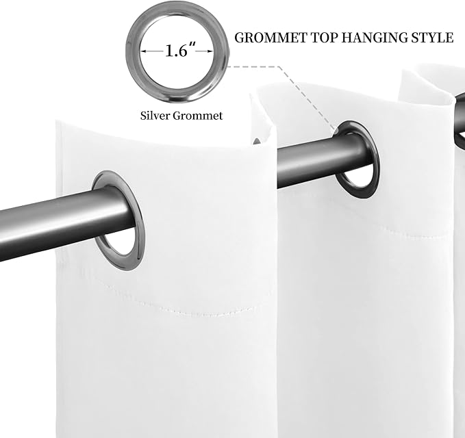 Easy-Going Blackout Curtains for Bedroom, Solid Thermal Insulated Grommet and Noise Reduction Window Drapes, Room Darkening Curtains for Living Room, 2 Panels (52x46 in,White)