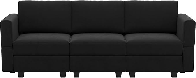 Belffin Modular Sofa Couch with Storage Seats Velvet 3 Seater Sofa for Living Room Black