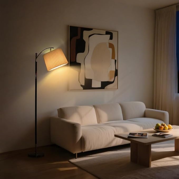 Floor Lamp, LED Floor Lamp with APP & Remote & Touch Control, Stepless Color Temperatures and Brightness, Tall Standing Lamp with Pleated Lampshade for Living Room, Bedroom, Office(Black Nickel)