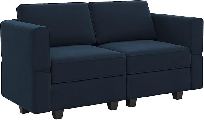 Belffin Modular Loveseat Sofa Couch with Storage Seats Velvet 2 Seater Love Seats for Small Spaces Blue