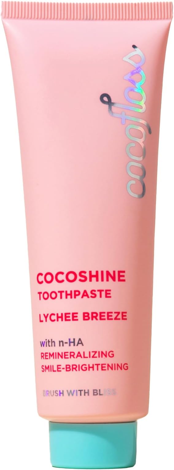 Cocofloss Cocoshine Whitening Toothpaste, Remineralize & Repair Sensitive Teeth, Fluoride-Free with n-HA, Kid-Friendly, Lychee Breeze, 3.4 oz