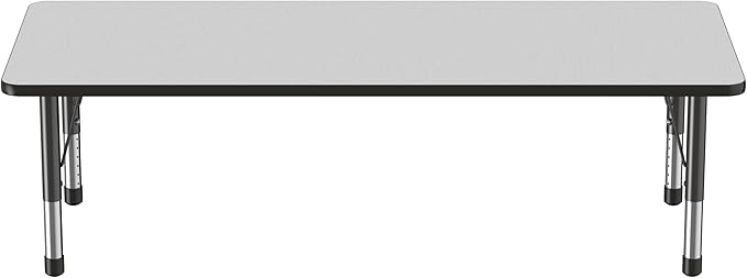 FDP Rectangle Activity School and Classroom Kids Table (30 x 72 inch), Chunky Toddler Leg, Adjustable Height 15-24 inches - Gray Top and Black Edge