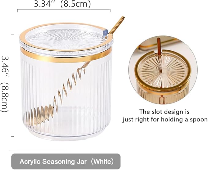 Acrylic Condiment Spice Jars and Box with Lids, Spoons, Tray - 3 Pack, Clear Plastic Canisters, Seasoning Box Set for Salt, Paprika, Sugar - Kitchen Storage