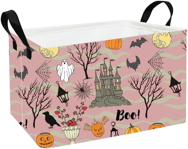 FANKANG Storage Bins, Halloween Nursery Hamper Canvas Laundry Basket Foldable with Waterproof PE Coating Storage Baskets for Kids Boys and Girls, Office, Bedroom, Clothes,Toys(Rec-Halloween Castle