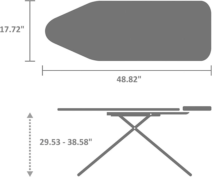 Brabantia Size C Ironing Board (49x18 in) 7 Height Options, Solid Steam Iron Rest Holder (Denim Blue) Non-Slip Feet, Anti-Collapse Child Locks