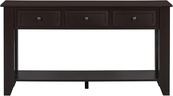 Farmhouse Modern Console Table 55.4-Inch Entryway Sofa Table with Drawers & Storage Shelf for Living Room Hallway Entrance, Dark Coffee