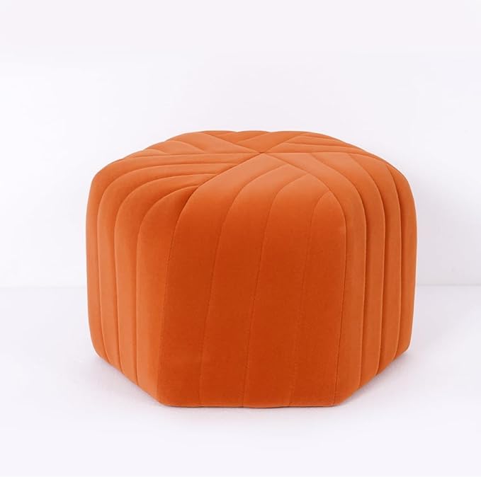 homary 18.5" Hexagonal Pouf Ottoman Upholstered, Velvet Footrest Rest Stools Modern Sofa Footrest Entryway Shoe Changing Stool, Low Coffee Table Footstool for Living Room/Bedroom/Entrway-Orange