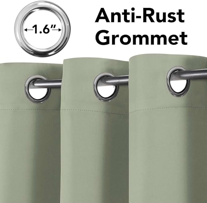 H.VERSAILTEX Blackout Curtains for Bedroom Thermal Insulated Room Darkening Living Room Curtains 72 Inch Long Grommet Privacy Protection Window Curtain Panels/Drapes for Nursery,2 Panels,Light Sage