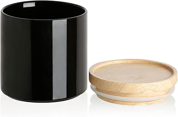 Sweejar Kitchen Canisters Ceramic Food Storage Jar, Stackable Containers with Airtight Seal Wooden Lid for Serving Coffee Bean, Flour, Tea, Spice and More - 39 Fl Oz (Black)