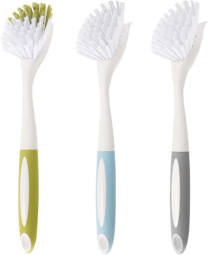 Dish Brush Scrub Brush with Handle - 3 Pack Stiff Bristles Dish Scrubber for Cleaning Pots,Pans,Dishes & Kitchen Sink - Hard Bristles,No Residue