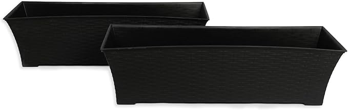 Elly Décor Set of 2 24x8 Rectangular Modern, Resistant and Self Watering Planter with Rattan-Like Finish, 24", Gray