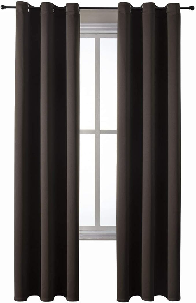 ChrisDowa Grommet Blackout Curtains for Bedroom and Living Room - 2 Panels Set Thermal Insulated Room Darkening Curtains (Brown, 42W x 84L)
