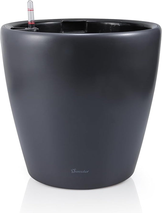 Dexceder 15x14 Self Watering Planter with Wheels Indoor Outdoor, Inner Pot Design, Thickened Large Floor Standing Flower Plant Pot with Water Level Indicator (Slate Gray Matte)