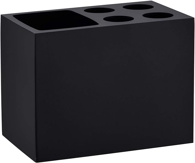 Resin Black Toothbrush Holder JINCROP, 5 Slots Toothbrush Holder Matte Black Bathroom Storage Stand Dispenser Organizer Set for Toothbrushes, Make-up Brushes and More, (Matte Black)