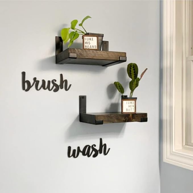Rustic Shelves with J-Brackets Set of 2, Industrial Shelf, Kitchen Shelves, Solid Wood, Decorative Wall Storage, Heavy Duty, URBANDI (Dark Brown, 36Wx10D)