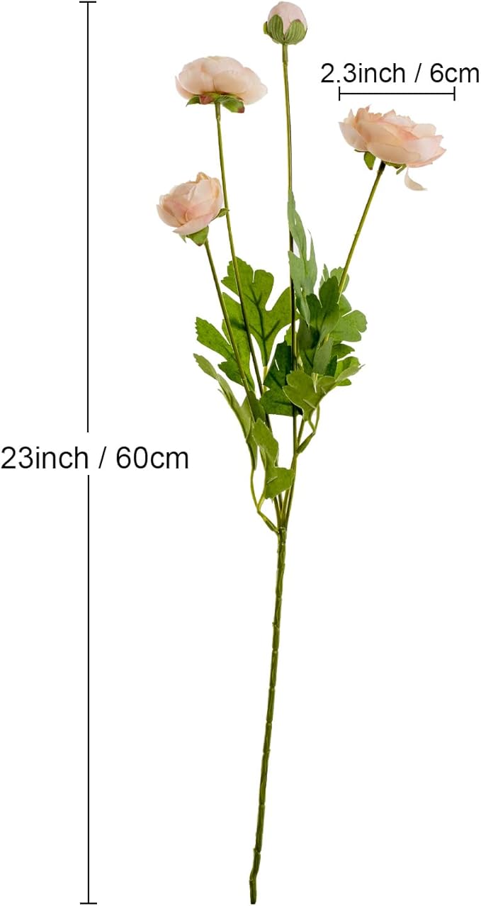 Artificial Silk Flowers Ranunculus Fake Flower 5 Pcs,Suitable for Core Decorations,Weddings,Homes,Artistic Decorations and Props (Cream Yellow)