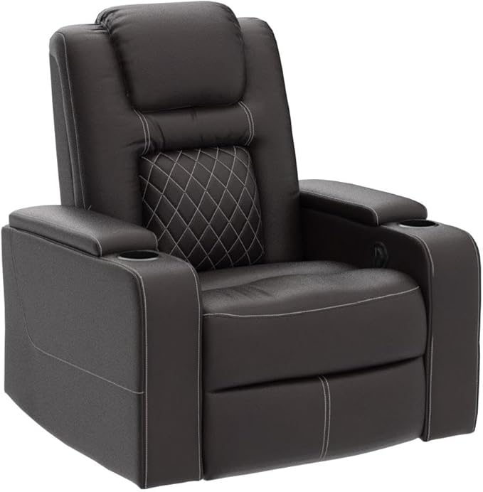 CANMOV Electric Power Recliner Chair with USB Ports and Cup Holders, Breathable Leather Home Theater Seating with Hidden Arm Storage (Brown)
