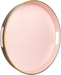 13" Pink Serving Tray with Handles,Round Decorative Tray for Coffee Table, Plastic Modern Coffee Table Tray for Ottoman, Living Room, Bathroom, Décor.