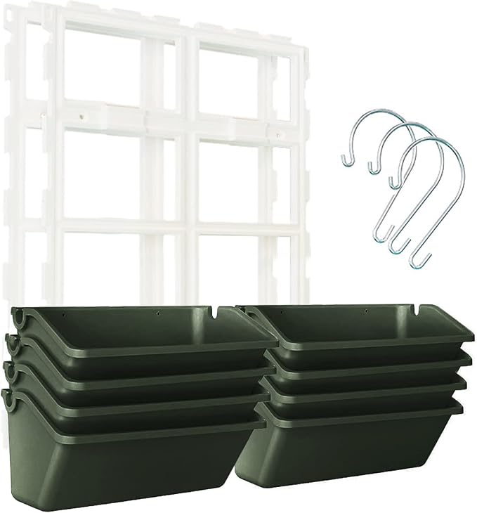 8 Pockets Vertical Planters,Wall Mounted Plastic Plant Grow Pots,Wall Pocket Planters for Indoor,Outdoor,Balcony,Garden Decoration,Green