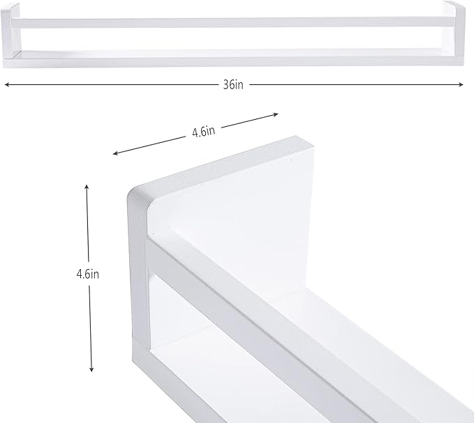 AZSKY Classic Nursery Book Shelves White Wall Book Shelves Kids Bookshelf for Bedroom Bathroom Décor Wall Ledge Shelves 36 in Hanging Shelves a Set of 3