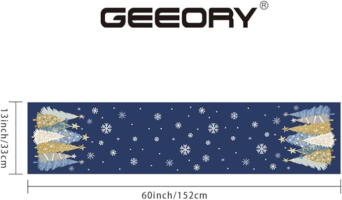 GEEORY Christmas Table Runner 13x60 Inch, Xmas Trees Snowflakes Holiday Decorative Farmhouse Table Decoration for Kitchen Dinning, Indoor Outdoor Dinner Party Decor (Blue) GT151-60