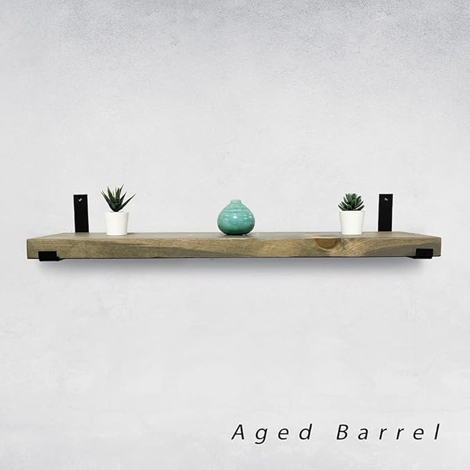 Rustic Shelves with J-Brackets Set of 2, Industrial Shelf, Kitchen Shelves, Solid Wood, Decorative Wall Storage, Heavy Duty, URBANDI (Grey, 24Wx10D)