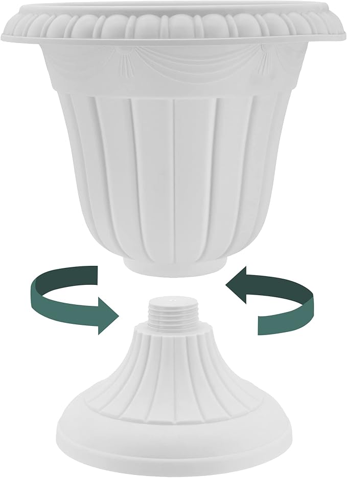 PL00TP Classic Traditional Plastic Urn Planter Indoor/Outdoor, 16" x 18", Taupe