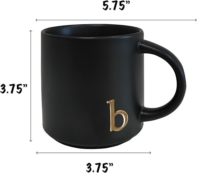 COLLECTIVE HOME - Black Monogram Ceramic Mugs, 15 oz Golden Initial Coffee Cups, Elegant Alphabet Tea Mugs, Personalized Halloween Mug with Gift Box, Perfect for Office and Home Décor (b)