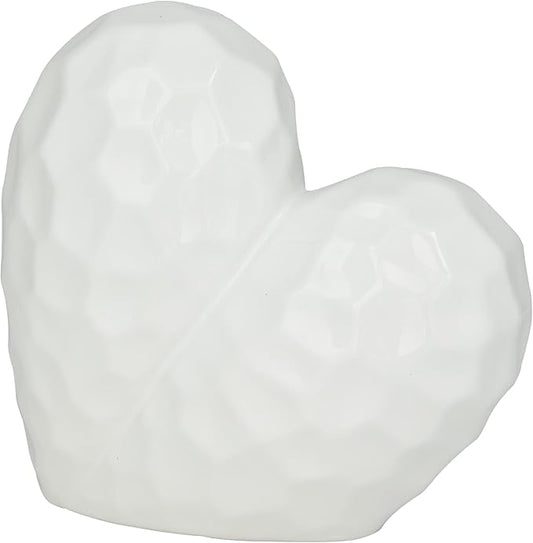 Deco 79 Porcelain Ceramic Heart Decorative Sculpture Dimensional Angled Origami Inspired Home Decor Statue, Accent Figurine 8" x 3" x 8", White