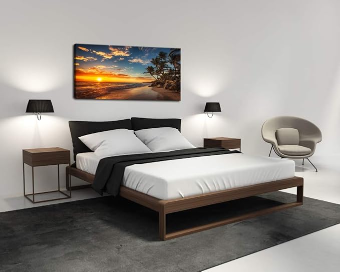 DZL Art S74762 Canvas Painting Print Paradise Tropical Island Beach with Palms Photograph Print Nature Pictures Wall Art Canvas Prints Painting for Living Room Bedroom Decor Office Wall Decor