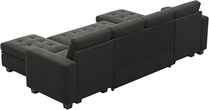 Belffin Modular Sectional Sleeper Sofa with Pull Out Bed Velvet Convertible U Shaped Sectional Sofa Couch with Storage Chaises for Living Room Grey