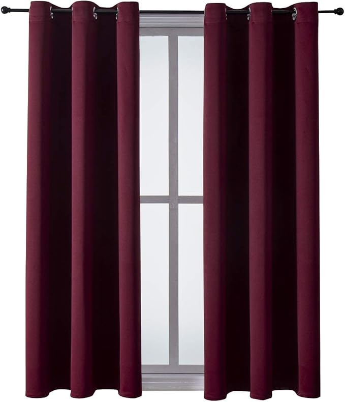 ChrisDowa Grommet Blackout Curtains for Bedroom and Living Room - 2 Panels Set Thermal Insulated Room Darkening Curtains (Burgundy Red, 42W x 63L)