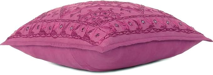 Eyes of India Embroidered Decorative Boho Throw Pillow Cover with Mirrors, Handmade Bohemian Accent Cushion Case for Sofa Couch Bedroom Living Room (Burgundy, 24" x 24")