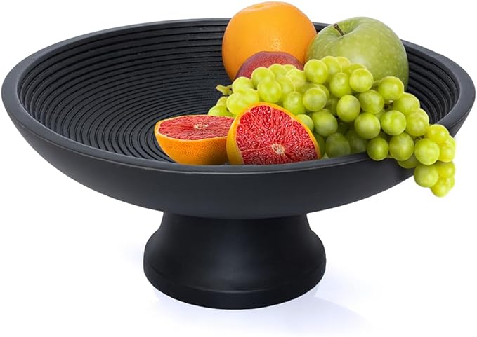 Folkulture Wooden Fruit Bowl for Kitchen Counter | 12" Large Premium Eco Friendly Banana Fruit Basket for Kitchen | Black Wood Bowl with Holder, Pedestal for Table Decor, Centerpiece for Dining Table