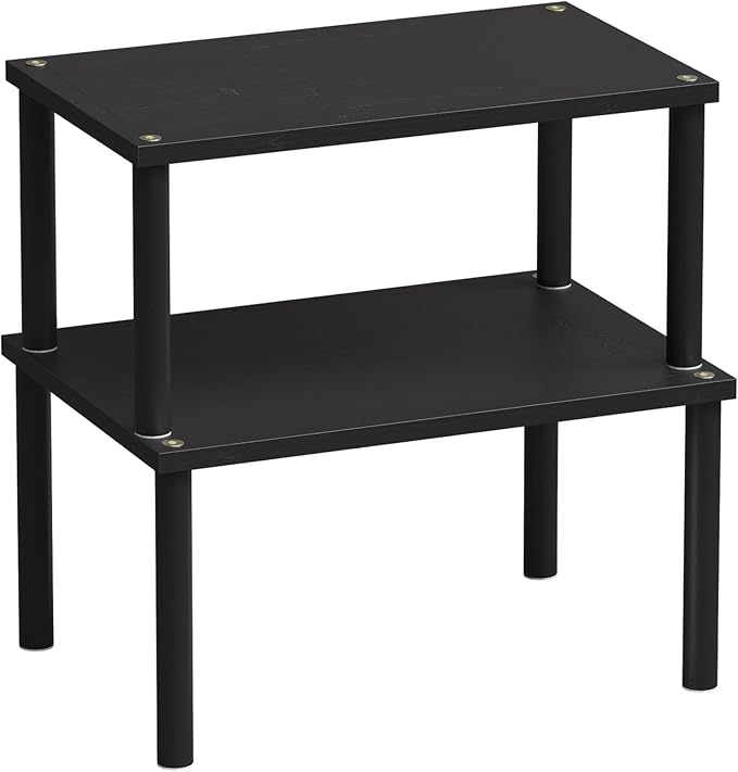 Cabinet Organizer Shelf(Set of 2),Kitchen Counter Shelves,Bamboo Spice Rack Countertop and Cabinet,Stackable Expandable,Medium(Black)