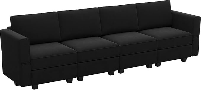 Belffin Modular Sofa Couch with Storage Seats Sectional Sofa Velvet Sofas for Living Room Black