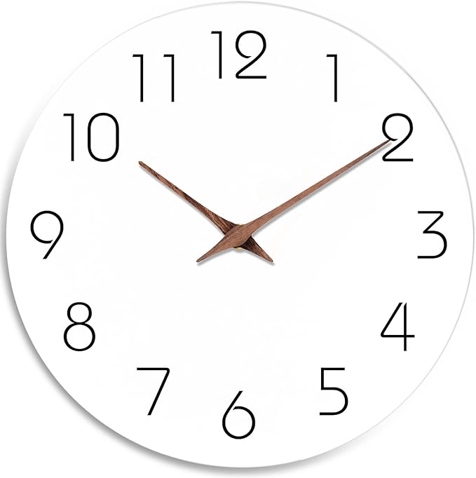 Mosewa Wall Clock Battery Operated 8 Inch White Silent Non Ticking Simple Minimalist Wooden Decorative for Kitchen Bathroom Bedroom Living Room Office