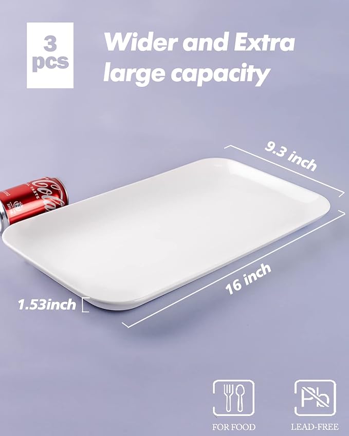 Delling 16 inch Serving Platter Set, White Porcelain Platters for Serving Food, Large Serving Trays for Party, Entertaining, Fruit, Appetizer, Oven Safe Dinnerware Set of 3