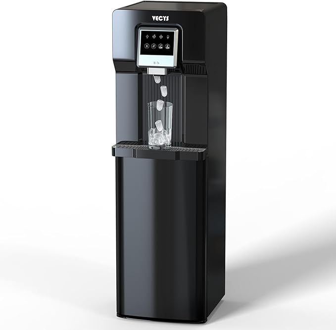 VECYS Bottom Loading Water Cooler with Ice Maker, Cold Water Supply with 18LBS Daily Ice Making, Compatible with 3 or 5 Gallon Bottles, Ideal for Home and Office (No Hot Water)