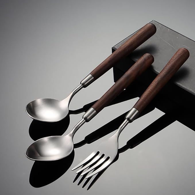 Flatware Set 56 Piece Wooden Handle Silverware Set for 14, 18/10 Stainless Steel Home Kitchen Cutlery Utensils Include Knifes Teaspoons Forks and Spoons Tableware Set Durable Dishwasher Safe