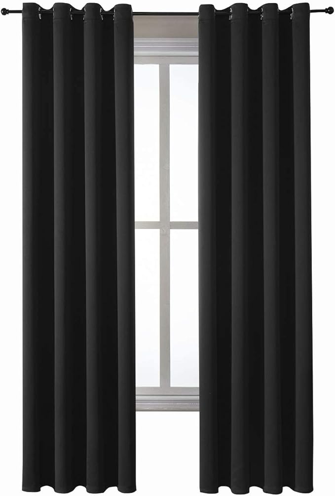 ChrisDowa Grommet Blackout Curtains for Bedroom and Living Room - 2 Panels Set Thermal Insulated Room Darkening Curtains (Black, 52 x 84 Inch)