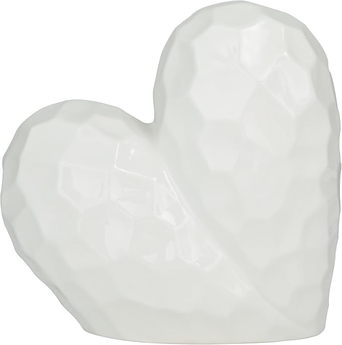 Deco 79 Porcelain Ceramic Heart Decorative Sculpture Dimensional Angled Origami Inspired Home Decor Statue, Accent Figurine 12" x 6" x 11", White