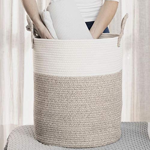 OrganiHaus Brown Toy Basket for Storage 15x18, Baby Laundry Basket, Throw Blanket Basket for Living Room, Large Woven Baskets for Storage, Tall Basket, Towel Basket & Blanket Holder for Bedroom